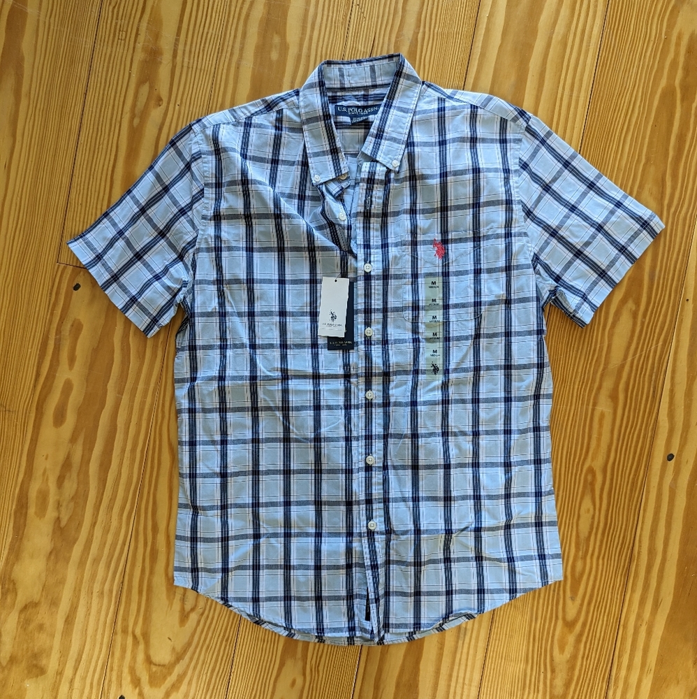 Ralph Lauren Polo Blue Plaid Short Sleeve Button Down Shirt Size Medium